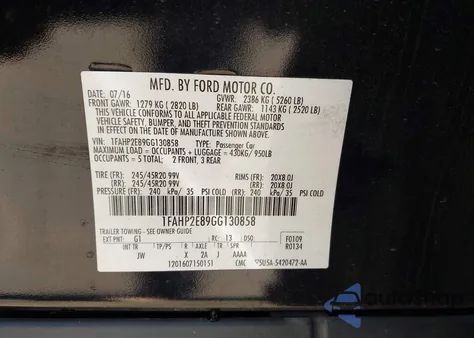 2016 Ford Taurus Sel z USA, uszkodzony, nr VIN 1FAHP2E89GG130858